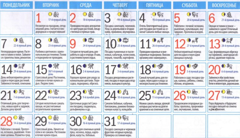 Посевной календарь на каждый день мая 2018 года