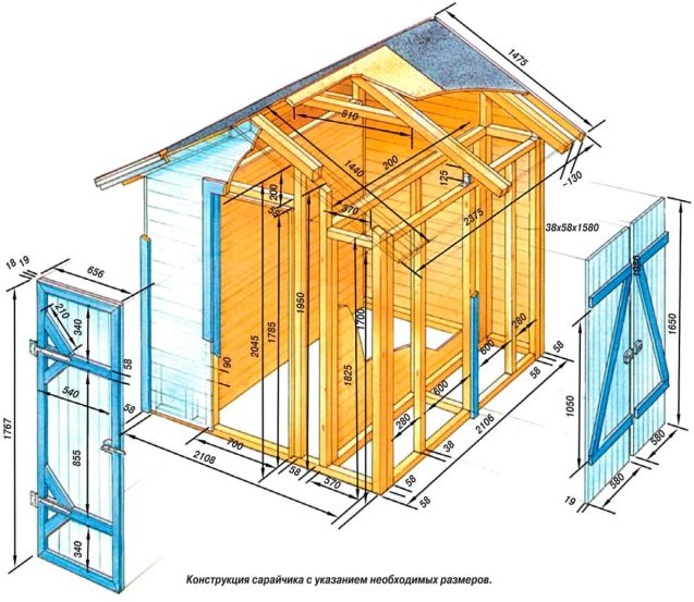 Каркасный сарай чертеж